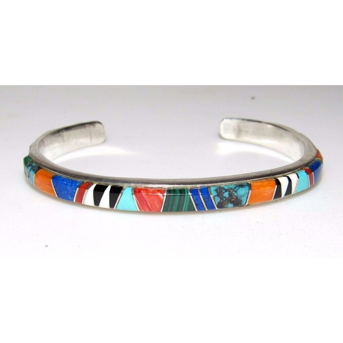 VTG Navajo Multi Stone Inlay Stacker Cuff Bracelet Sterling 
