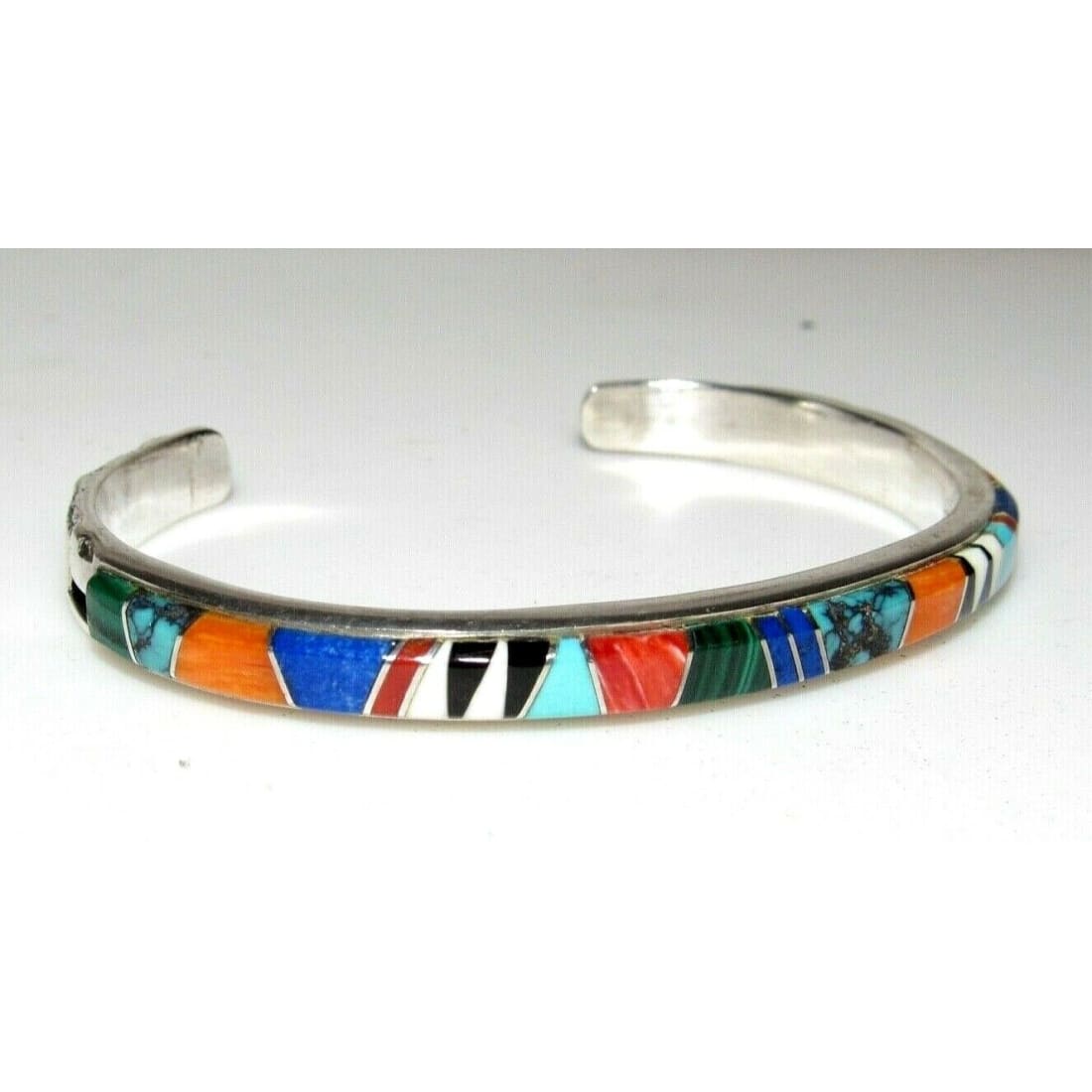 VTG Navajo Multi Stone Inlay Stacker Cuff Bracelet Sterling 
