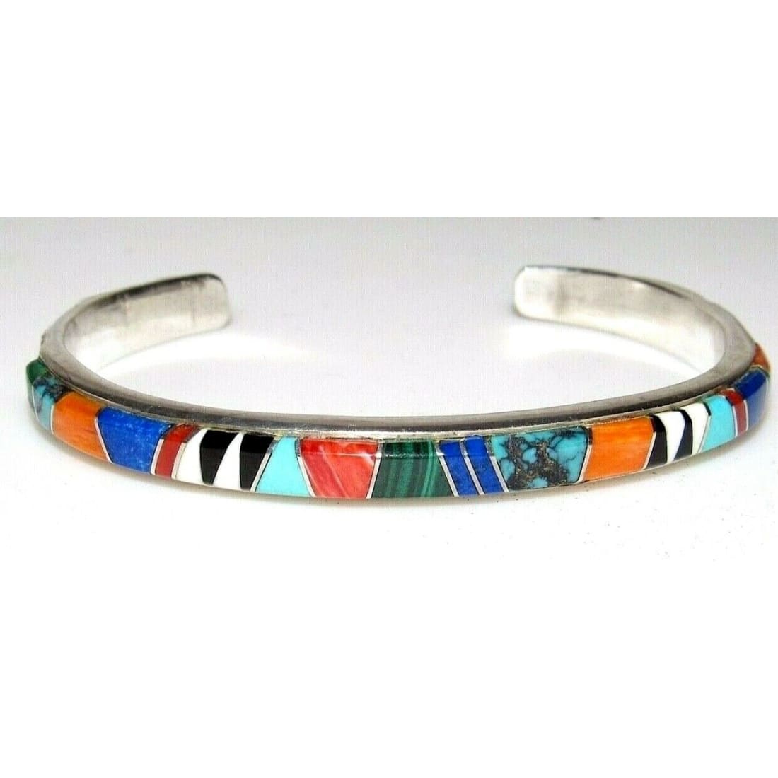 VTG Navajo Multi Stone Inlay Stacker Cuff Bracelet Sterling 
