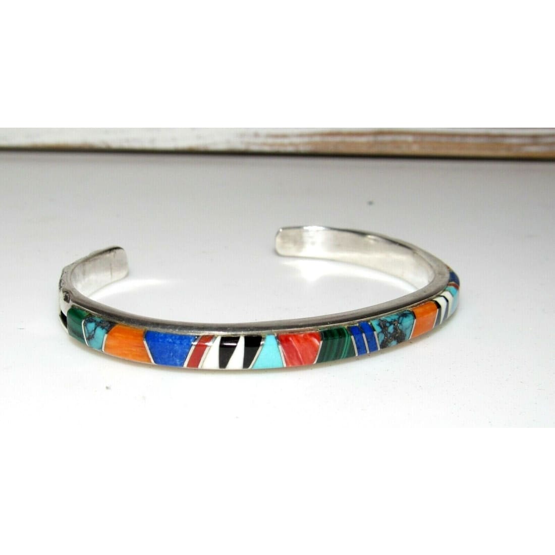 VTG Navajo Multi Stone Inlay Stacker Cuff Bracelet Sterling 