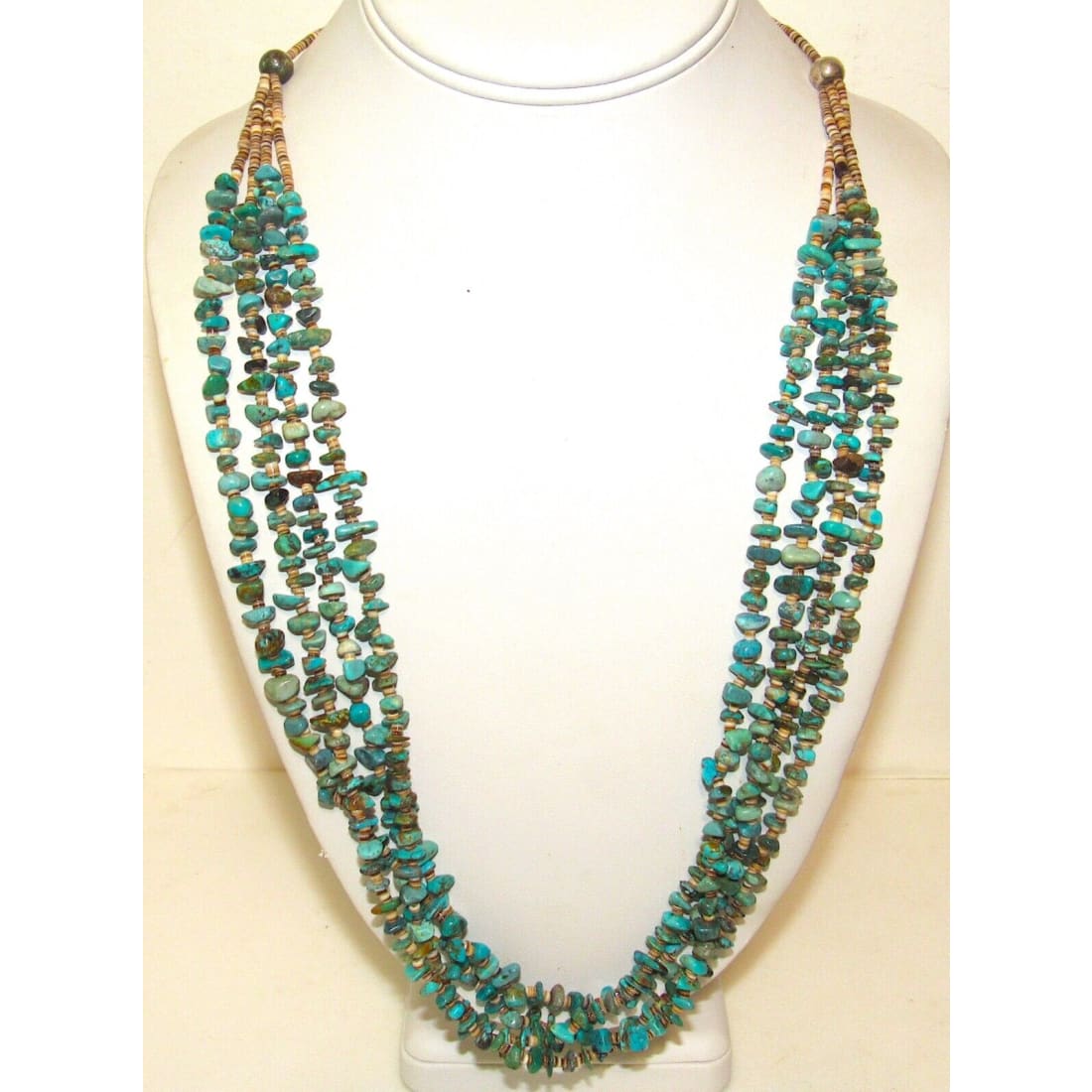 VTG Navajo Multi Strand Heishi Necklace Turquoise Rolled 