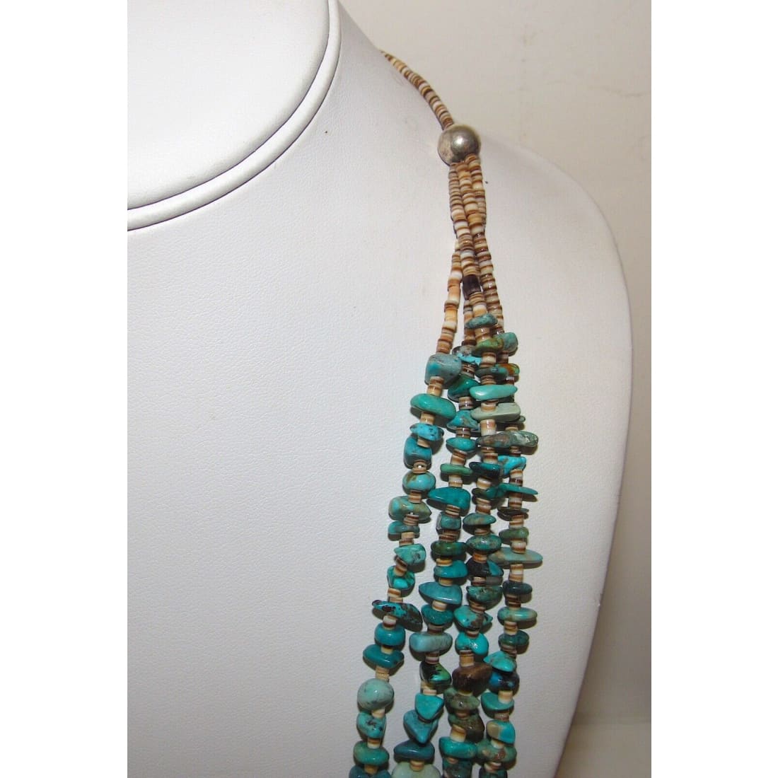 VTG Navajo Multi Strand Heishi Necklace Turquoise Rolled 