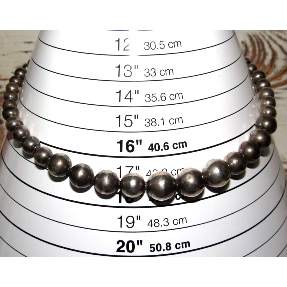 VTG Navajo Pearls Necklace Graduated Beads Sterling Silver 