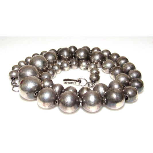 VTG Navajo Pearls Necklace Graduated Beads Sterling Silver 