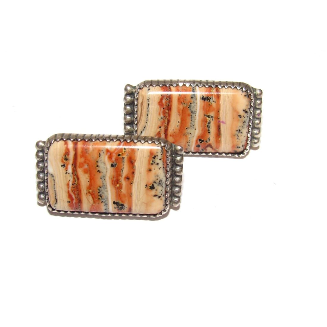 VTG Navajo Petrified Coral Clip On Earrings Sterling Silver 