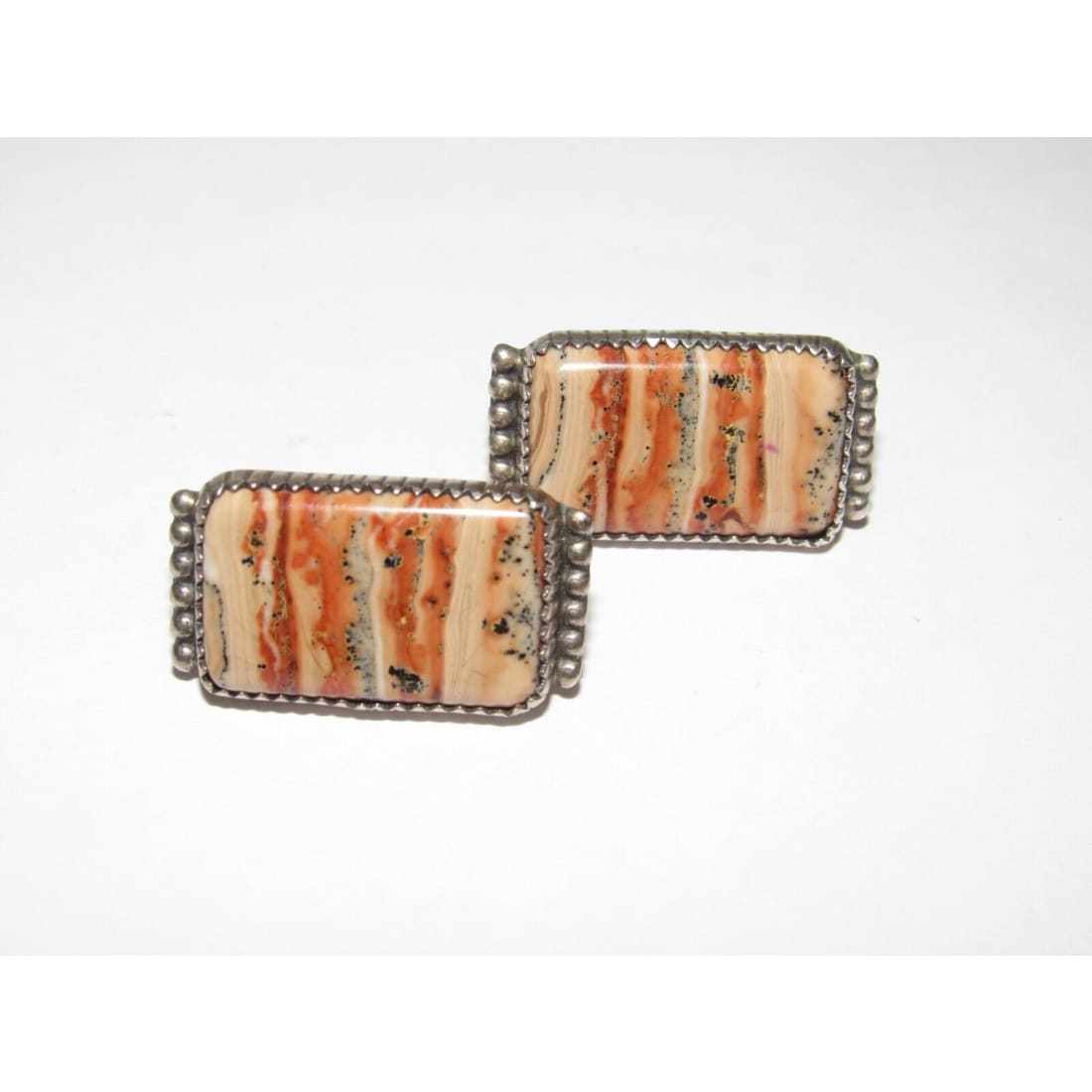 VTG Navajo Petrified Coral Clip On Earrings Sterling Silver 