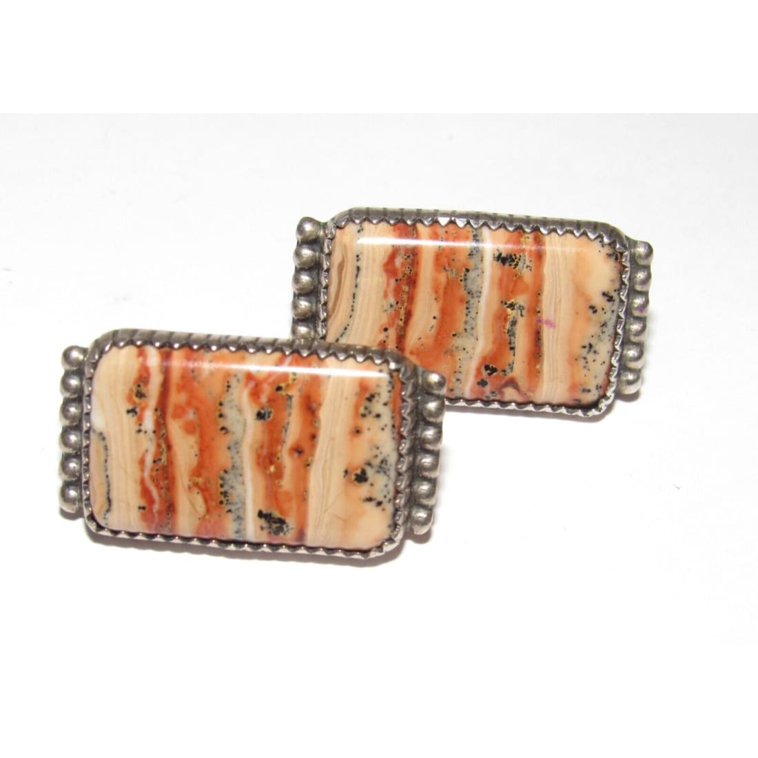 VTG Navajo Petrified Coral Clip On Earrings Sterling Silver 
