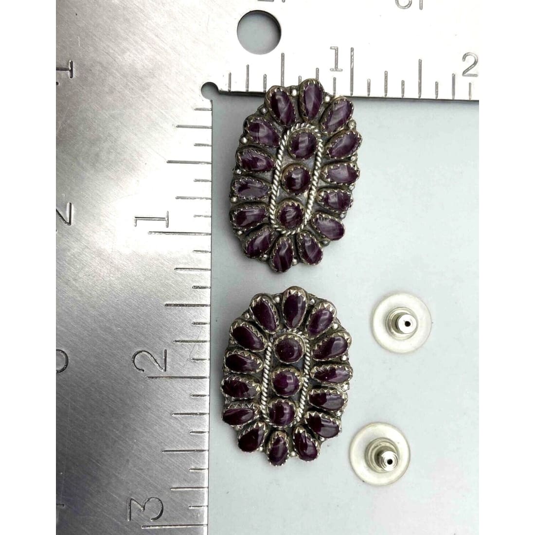 VTG Navajo Purple Sugilite Cluster Earrings Larry Moses 