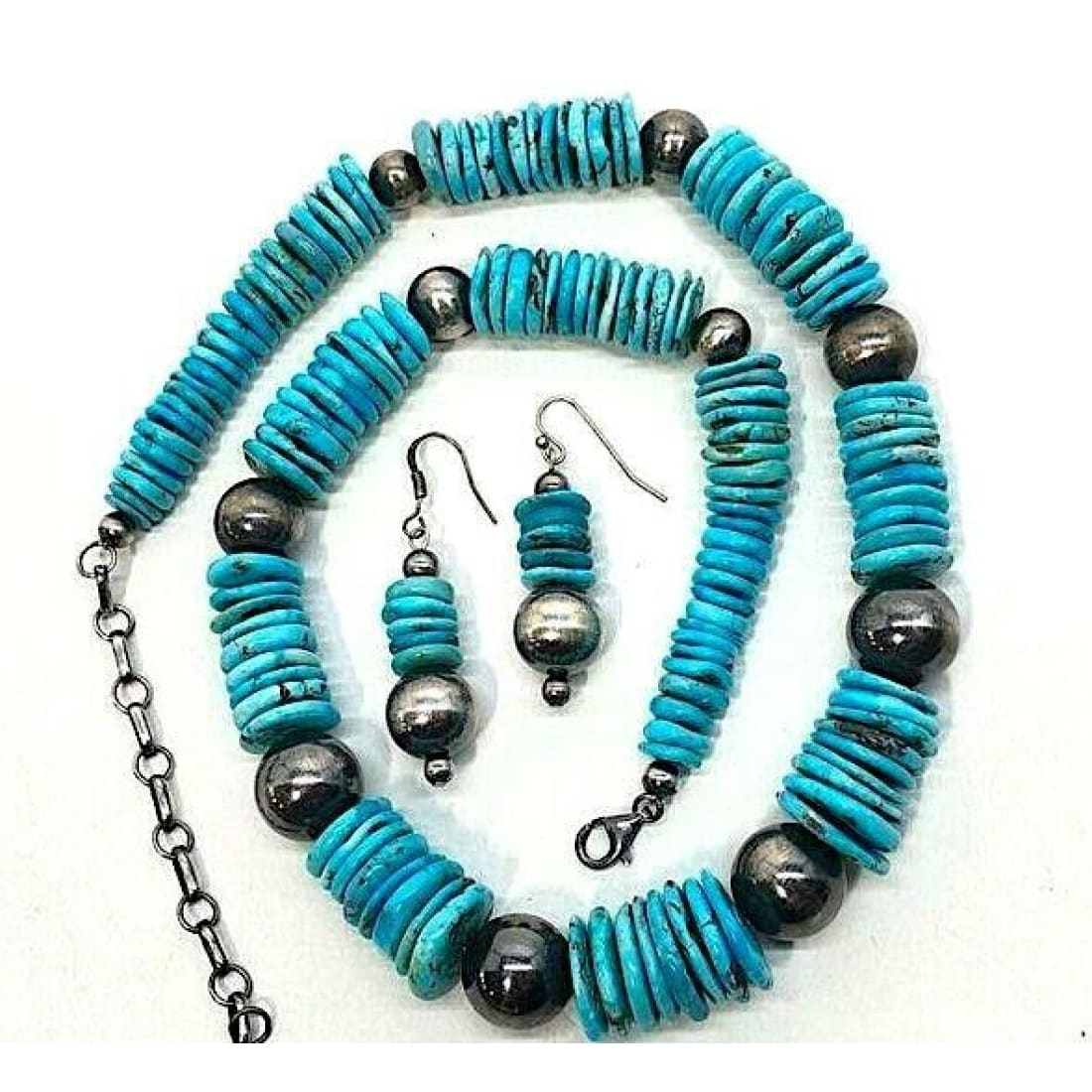 VTG Navajo Rolled Kingman Turquoise & Sterling Beads Heishi 