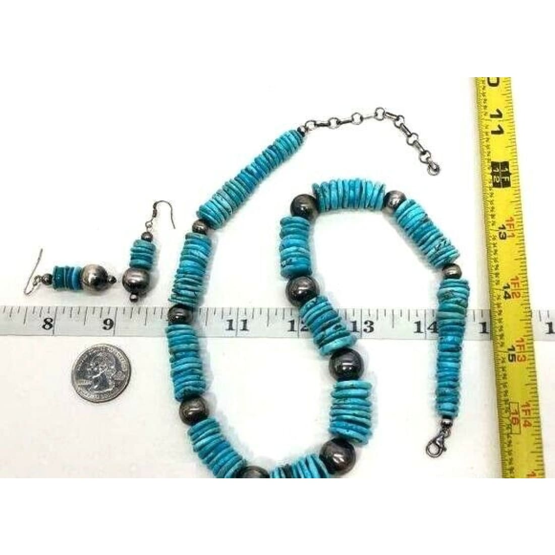 VTG Navajo Rolled Kingman Turquoise & Sterling Beads Heishi 