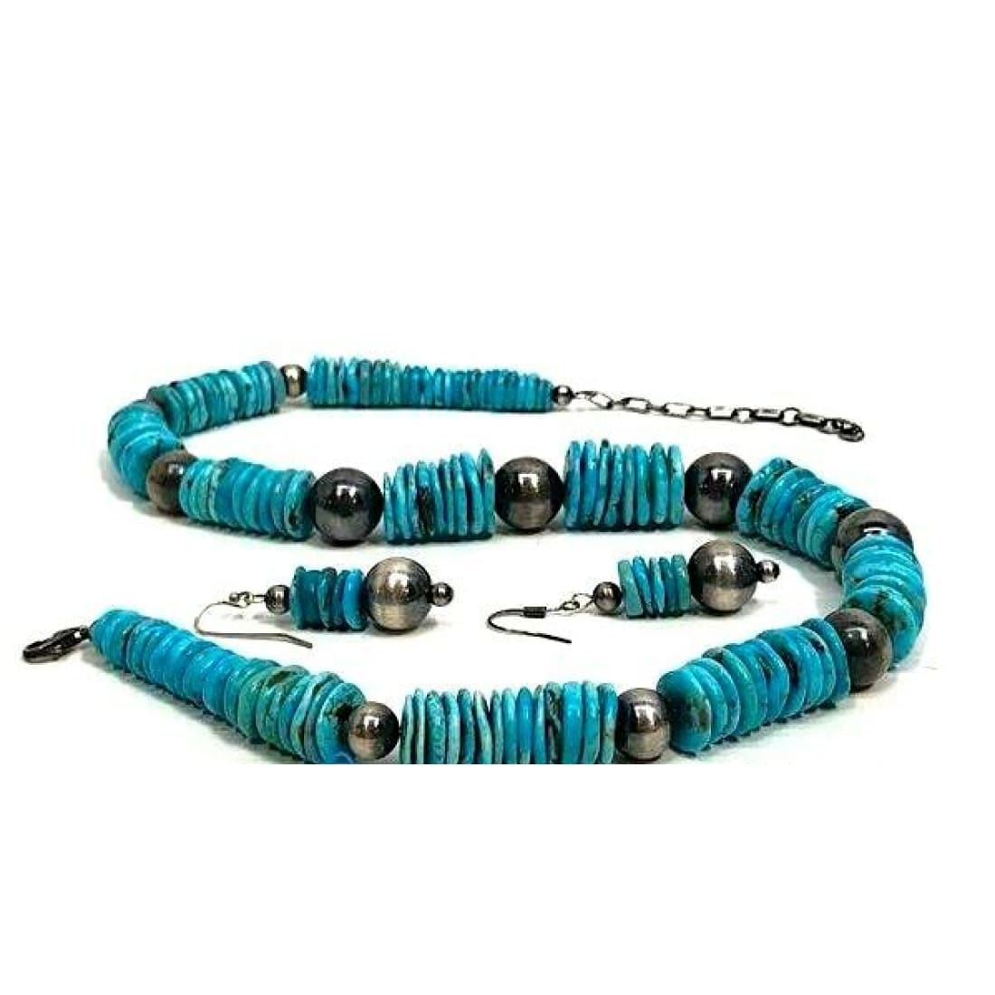 VTG Navajo Rolled Kingman Turquoise & Sterling Beads Heishi 