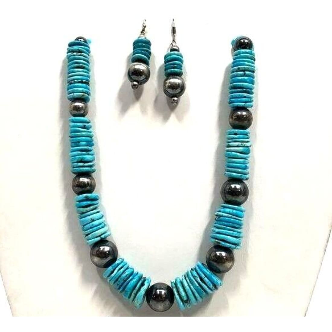 VTG Navajo Rolled Kingman Turquoise & Sterling Beads Heishi 
