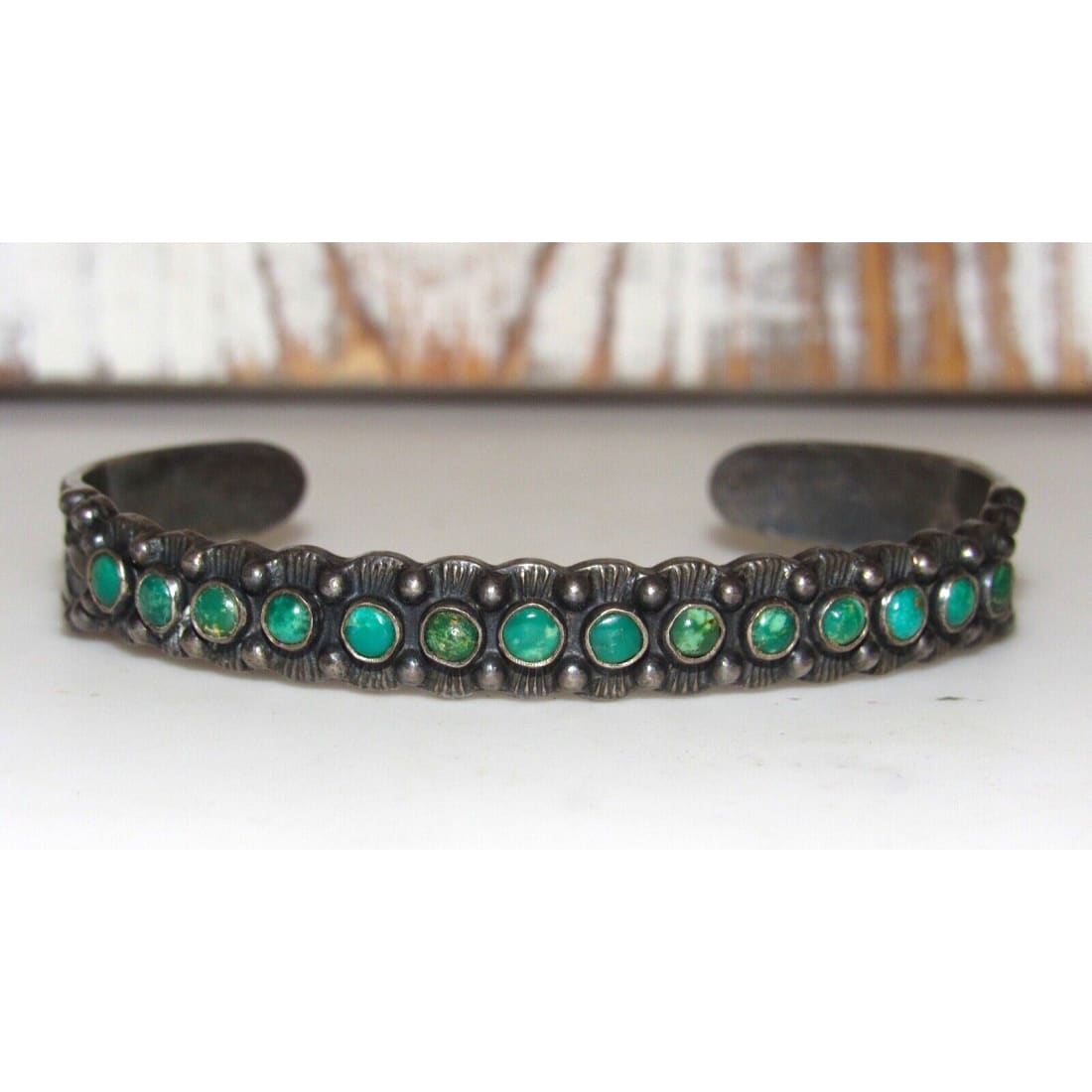 VTG Navajo Snake Eye Cerrillos Turquoise Ingot Sterling Cuff