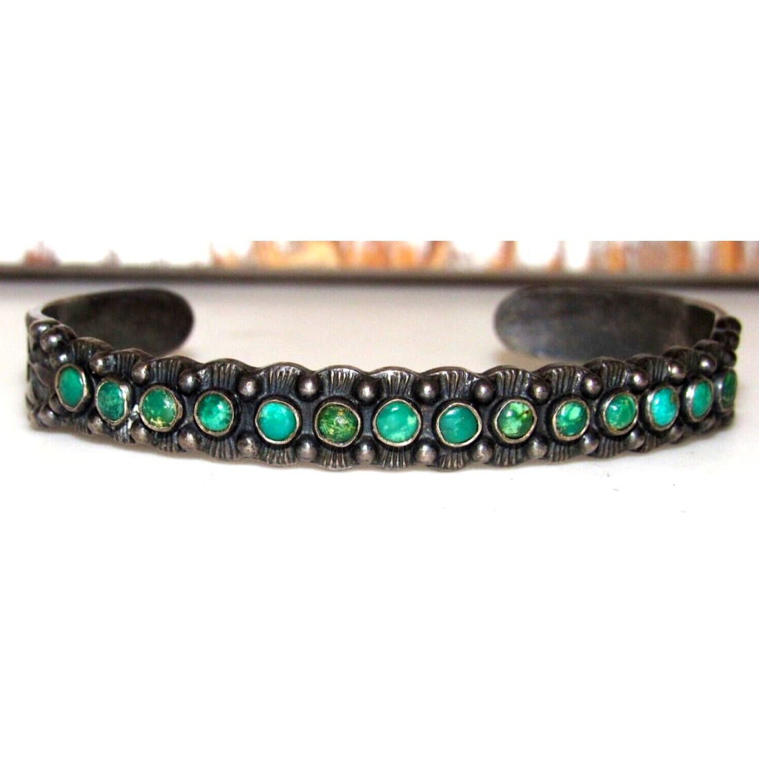 VTG Navajo Snake Eye Cerrillos Turquoise Ingot Sterling Cuff