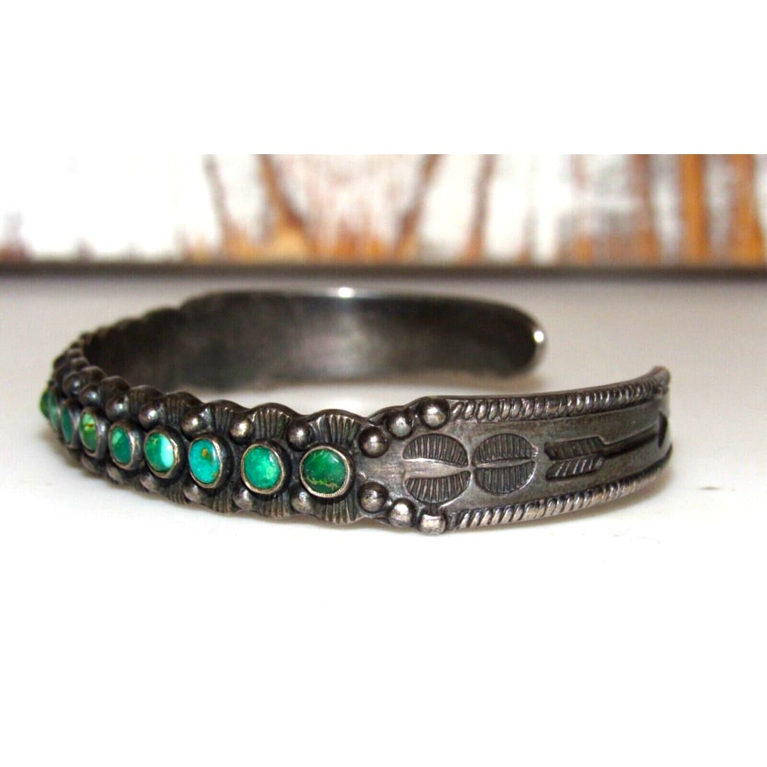 VTG Navajo Snake Eye Cerrillos Turquoise Ingot Sterling Cuff