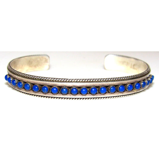 VTG Navajo Snake Eye Lapis Lazuli Stacker Cuff Bracelet 
