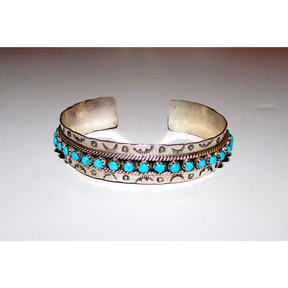 VTG Navajo Snake Eye Turquoise Ingot Sterling Cuff Bracelet 
