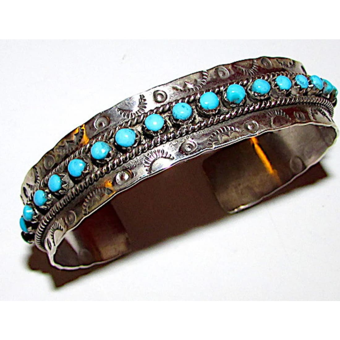 VTG Navajo Snake Eye Turquoise Ingot Sterling Cuff Bracelet 