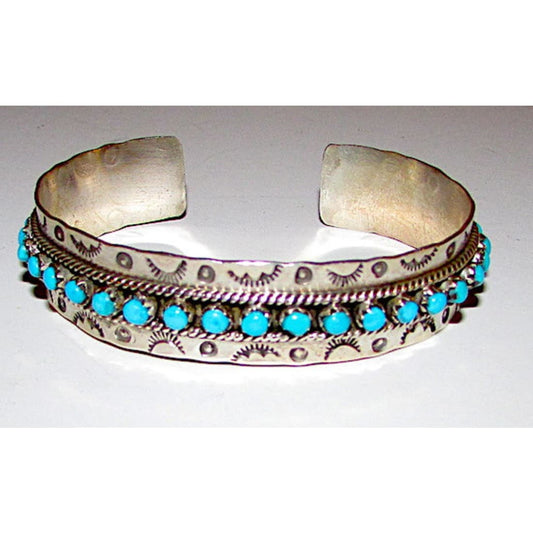 VTG Navajo Snake Eye Turquoise Ingot Sterling Cuff Bracelet 