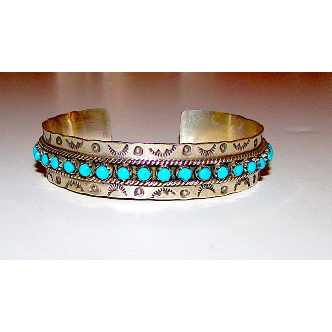 VTG Navajo Snake Eye Turquoise Ingot Sterling Cuff Bracelet 