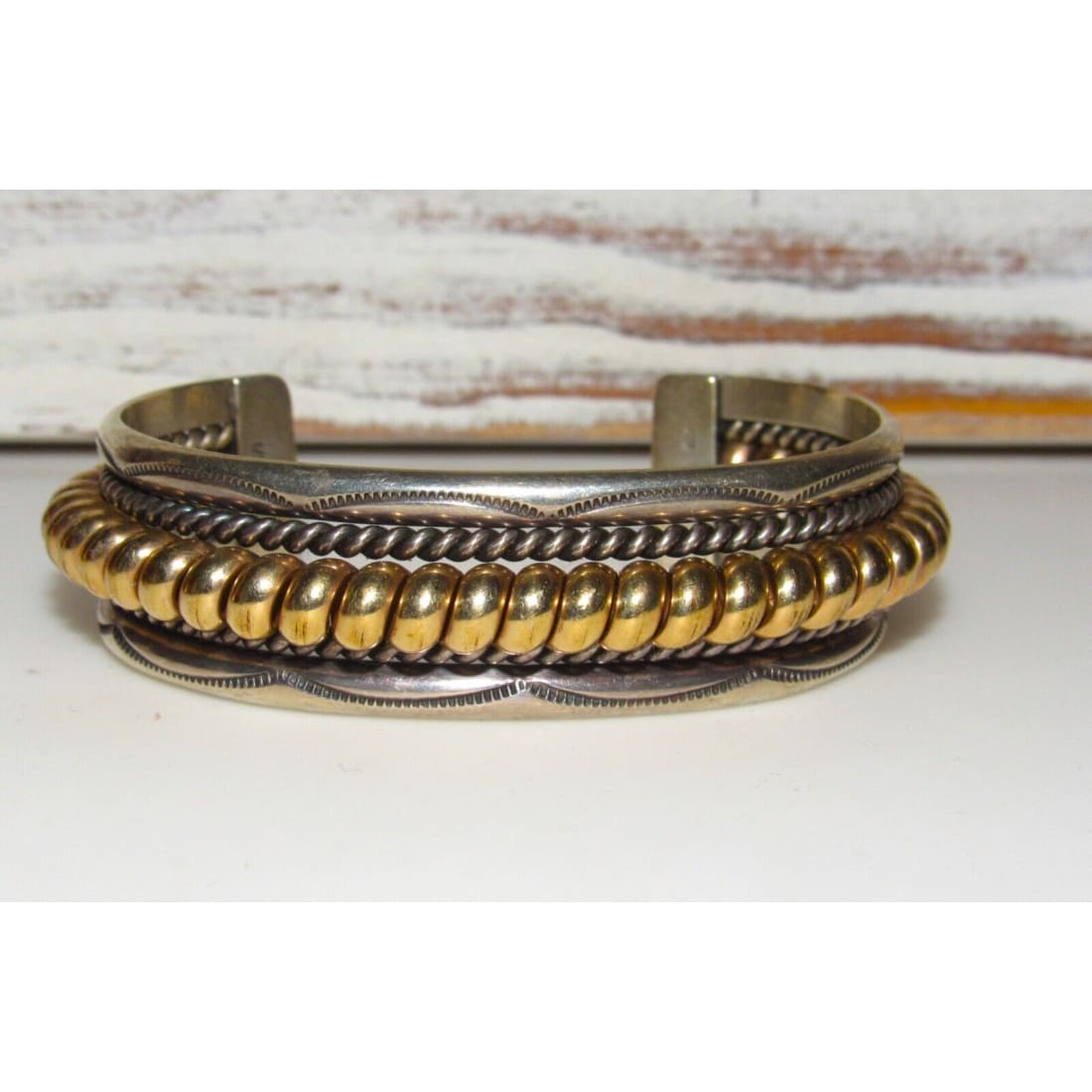 VTG Navajo Sterling Silver 12K Gold Cuff Bracelet Nora Tahe 