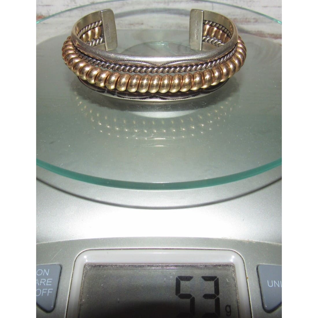 VTG Navajo Sterling Silver 12K Gold Cuff Bracelet Nora Tahe 