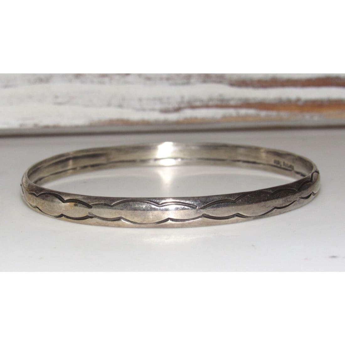 VTG Navajo Sterling Silver Bangle Bracelet 8 Nora Tahe - 
