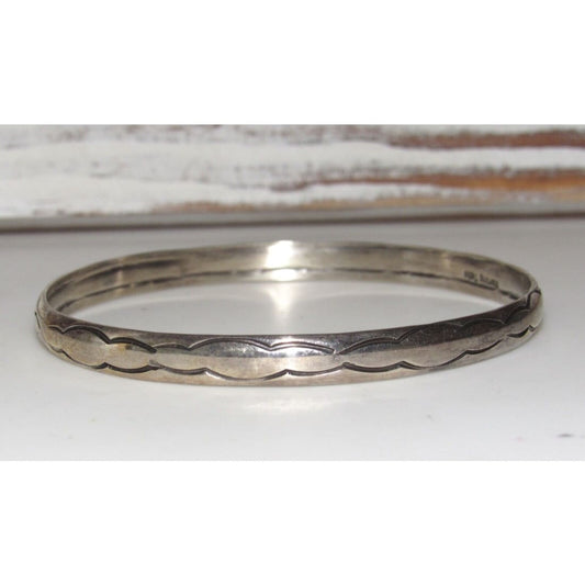 VTG Navajo Sterling Silver Bangle Bracelet 8 Nora Tahe - 