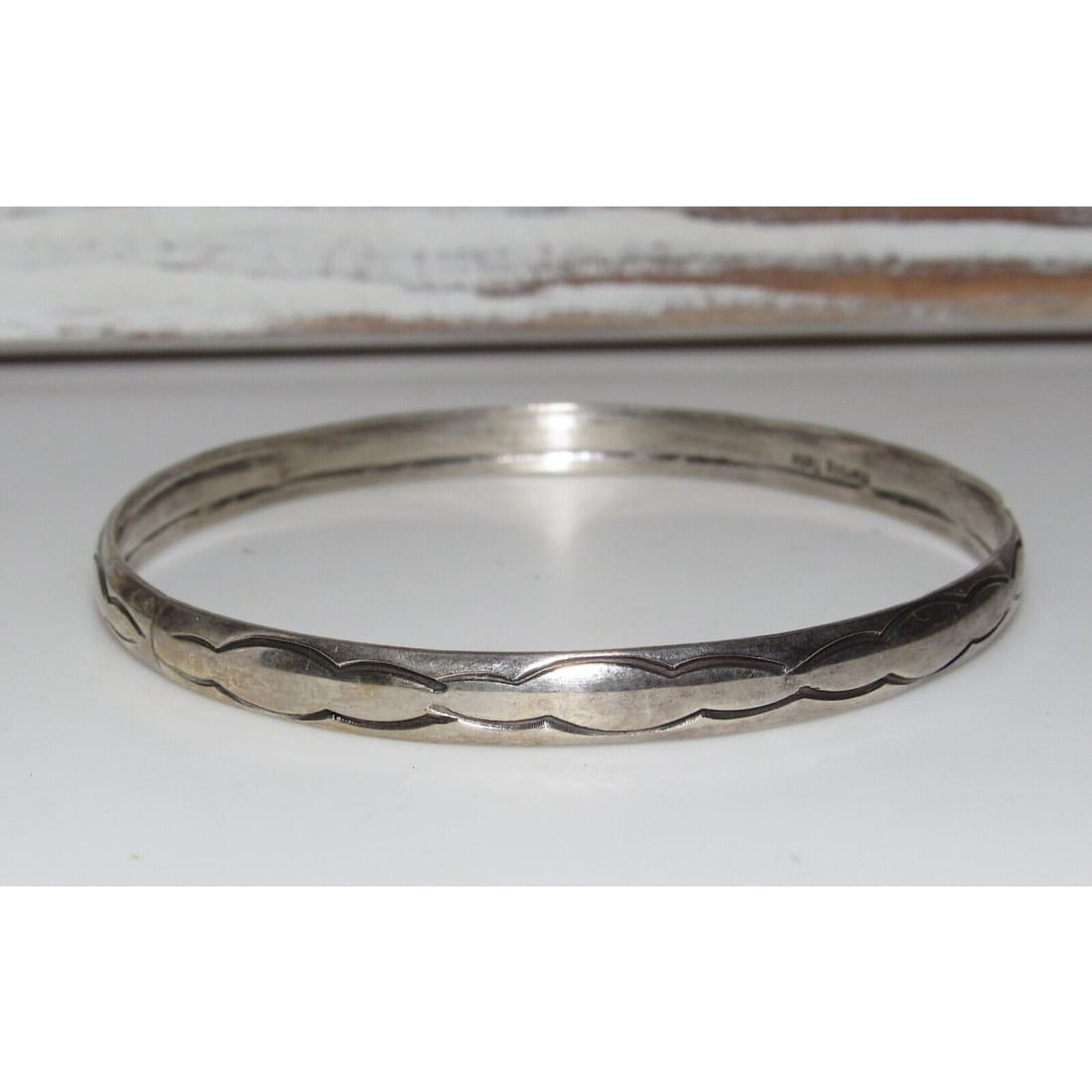VTG Navajo Sterling Silver Bangle Bracelet 8 Nora Tahe - 