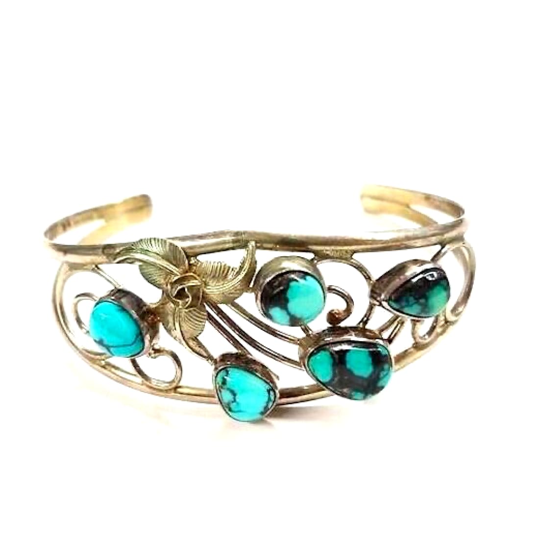 VTG Navajo Sterling Turquoise Cuff Bracelet Old Pawn Blossom