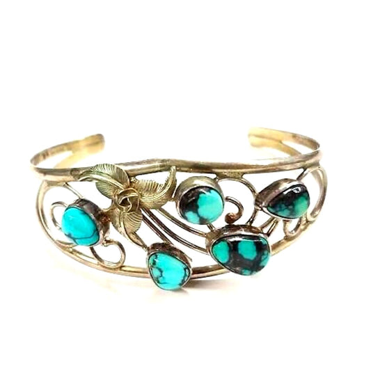 VTG Navajo Sterling Turquoise Cuff Bracelet Old Pawn Blossom