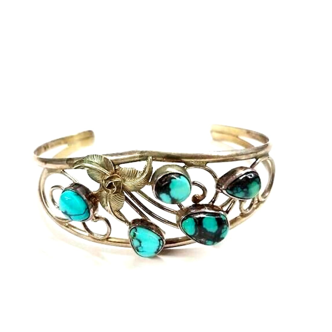 VTG Navajo Sterling Turquoise Cuff Bracelet Old Pawn Blossom