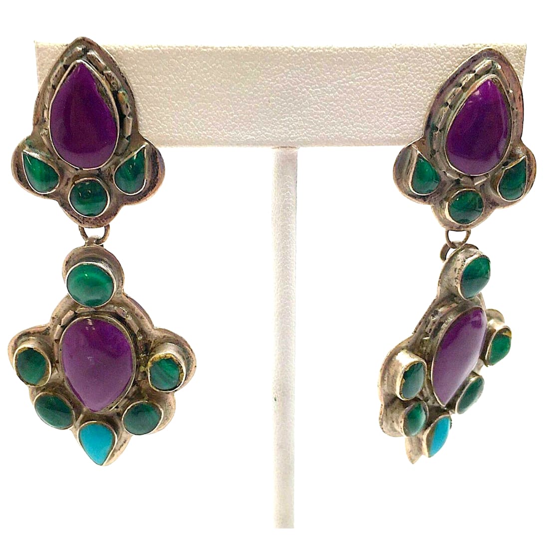 VTG Navajo Sugilite Cluster Dangle Earrings Turquoise 