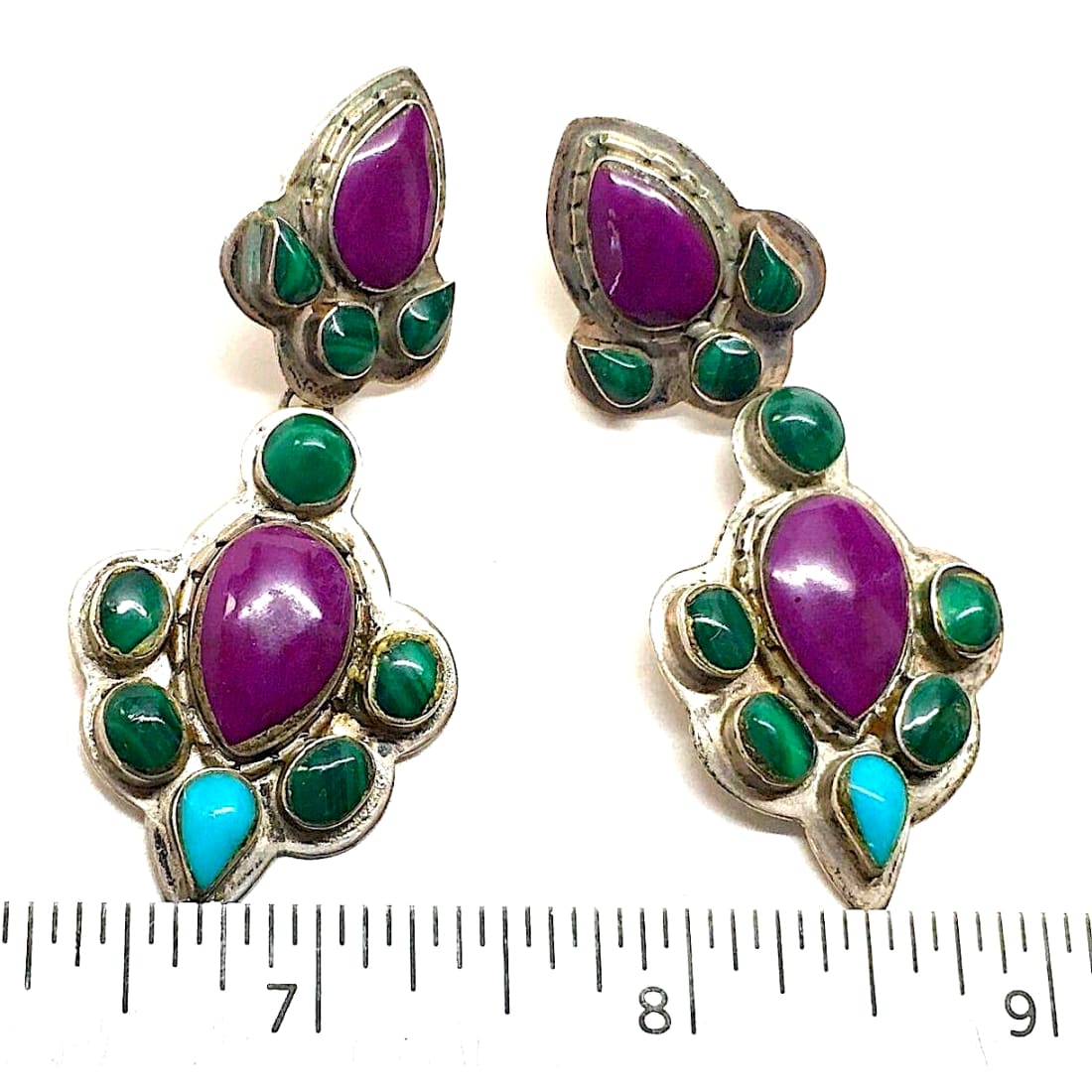 VTG Navajo Sugilite Cluster Dangle Earrings Turquoise 