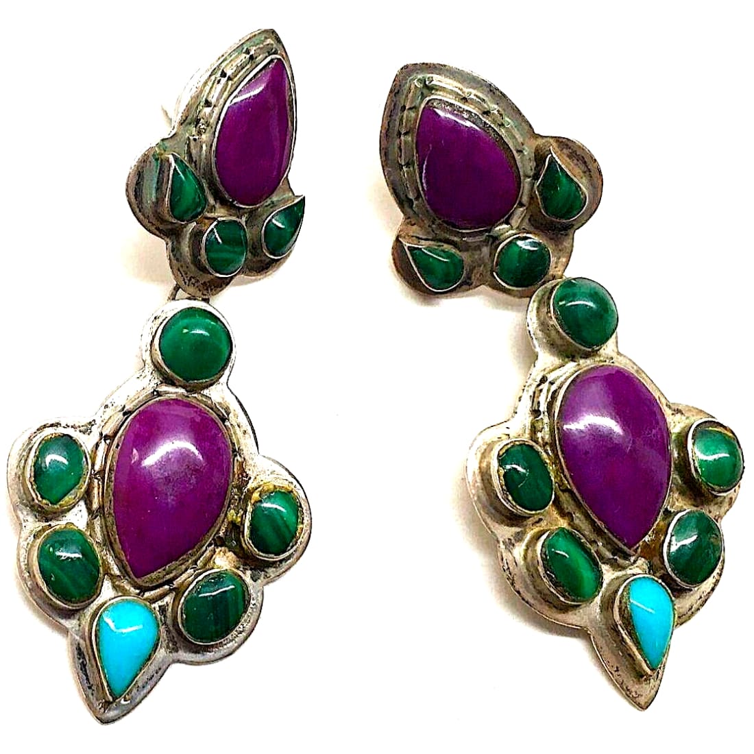 VTG Navajo Sugilite Cluster Dangle Earrings Turquoise 