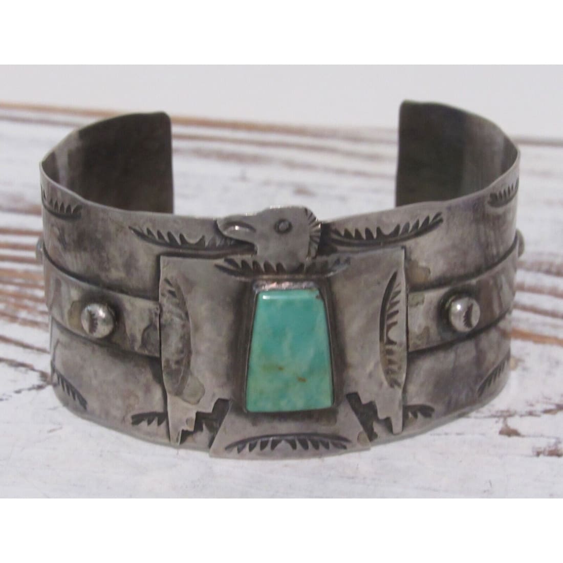 VTG Navajo Thunderbird Cuff Bracelet Sterling Silver Royston