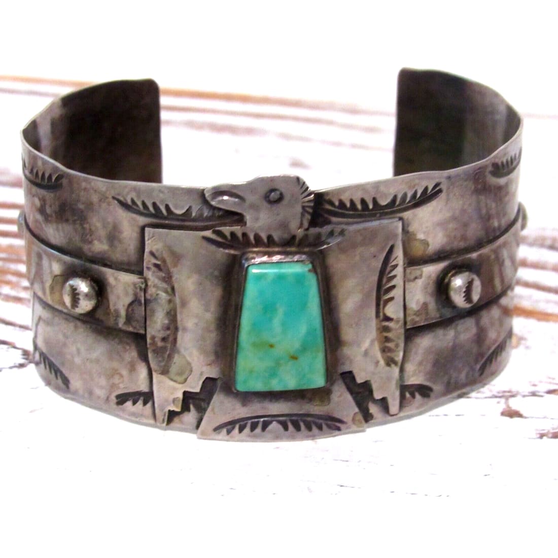 VTG Navajo Thunderbird Cuff Bracelet Sterling Silver Royston