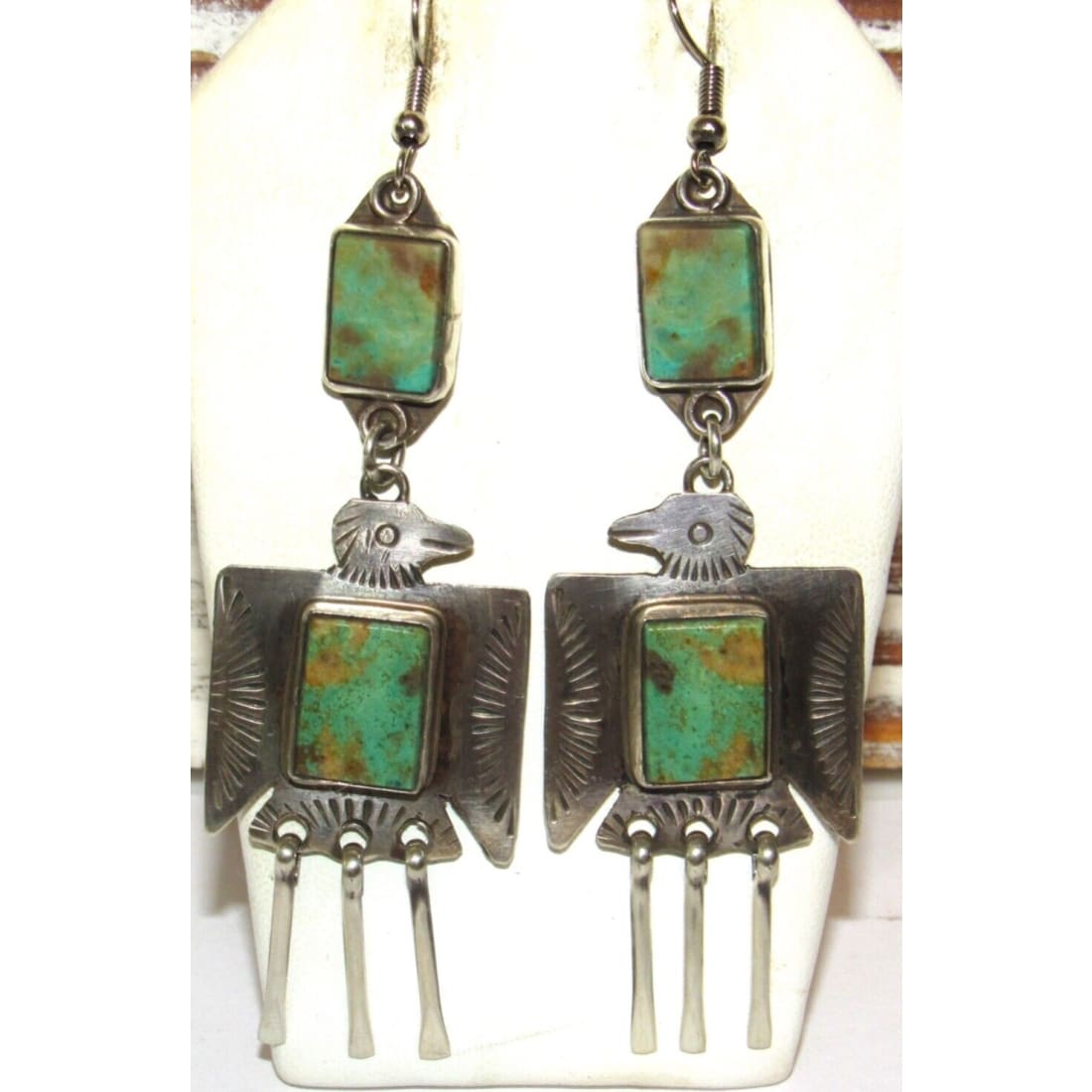 VTG Navajo Thunderbird Dangle Earrings Royston Turquoise 