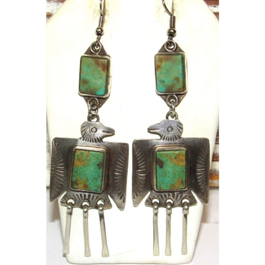 VTG Navajo Thunderbird Dangle Earrings Royston Turquoise 