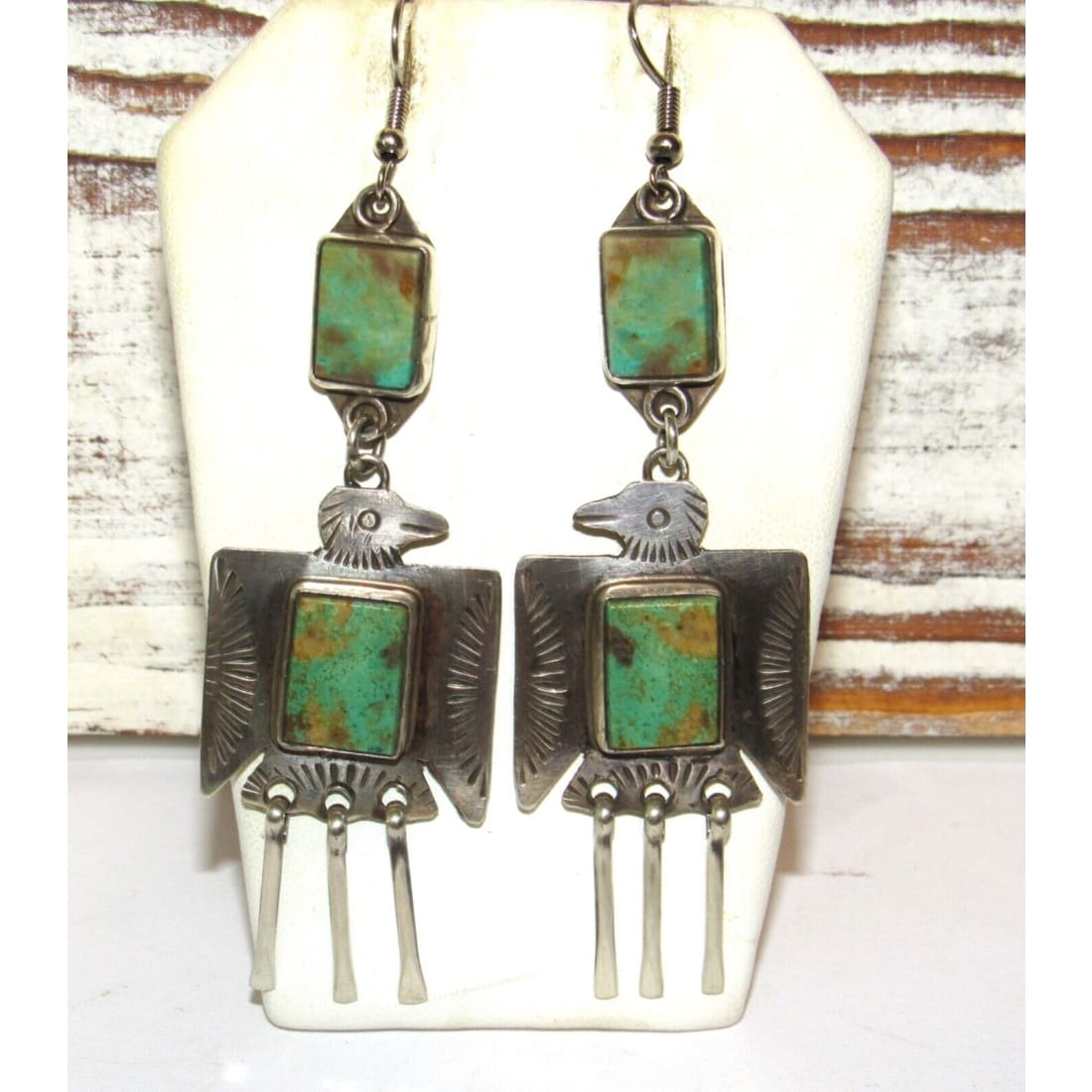 VTG Navajo Thunderbird Dangle Earrings Royston Turquoise 