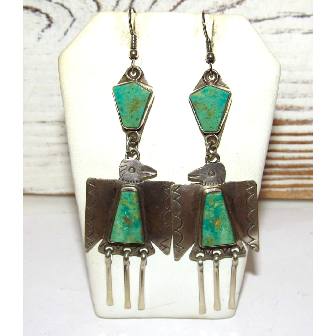 VTG Navajo Thunderbird Dangle Earrings Royston Turquoise