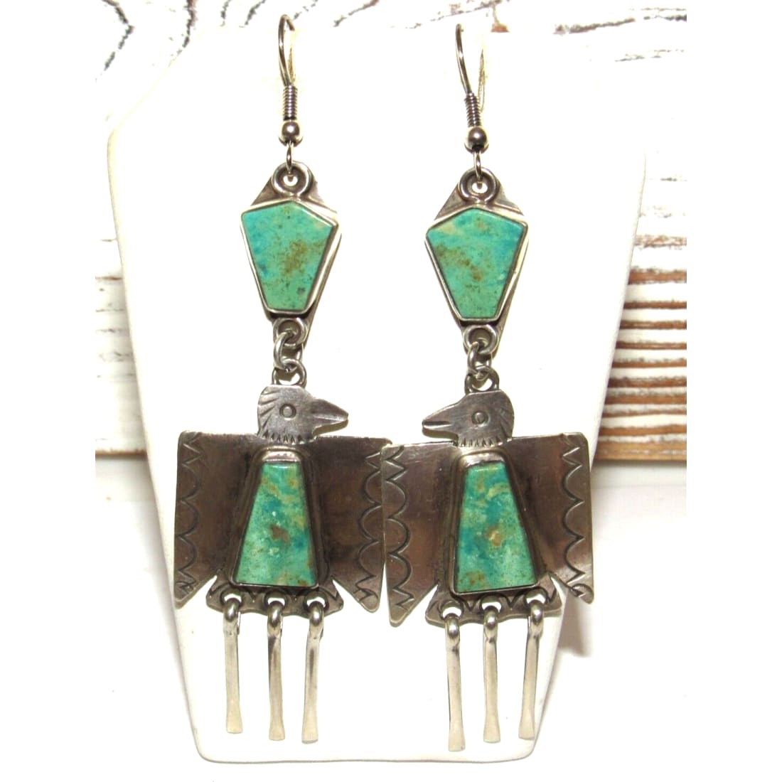 VTG Navajo Thunderbird Dangle Earrings Royston Turquoise