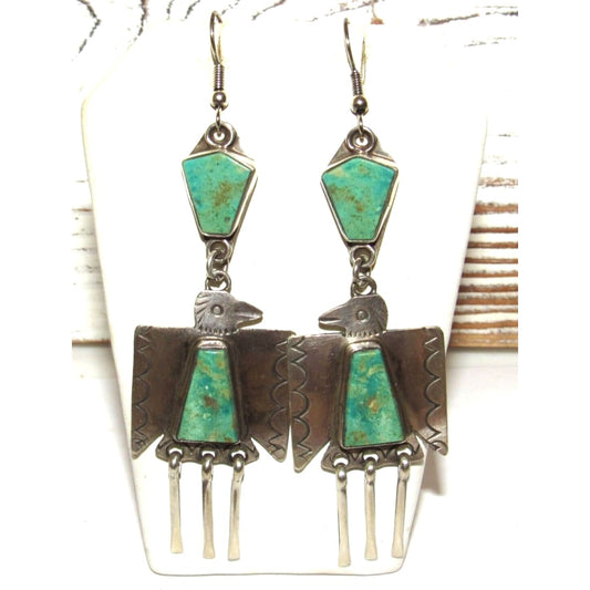VTG Navajo Thunderbird Dangle Earrings Royston Turquoise