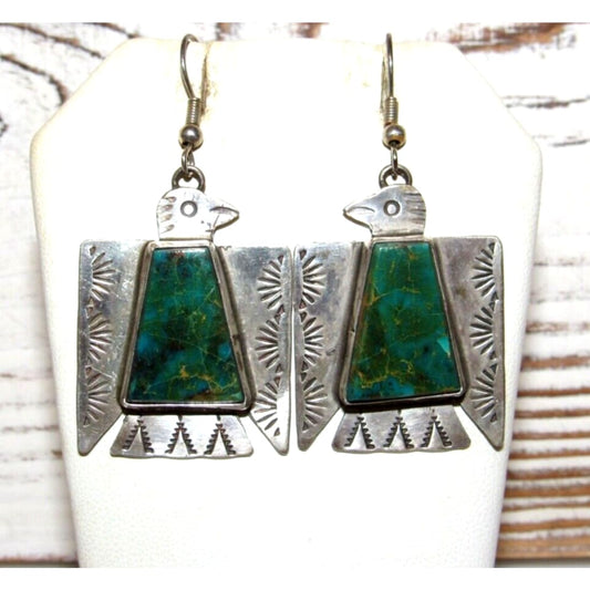 VTG Navajo Thunderbird Dangle Earrings Royston Turquoise 