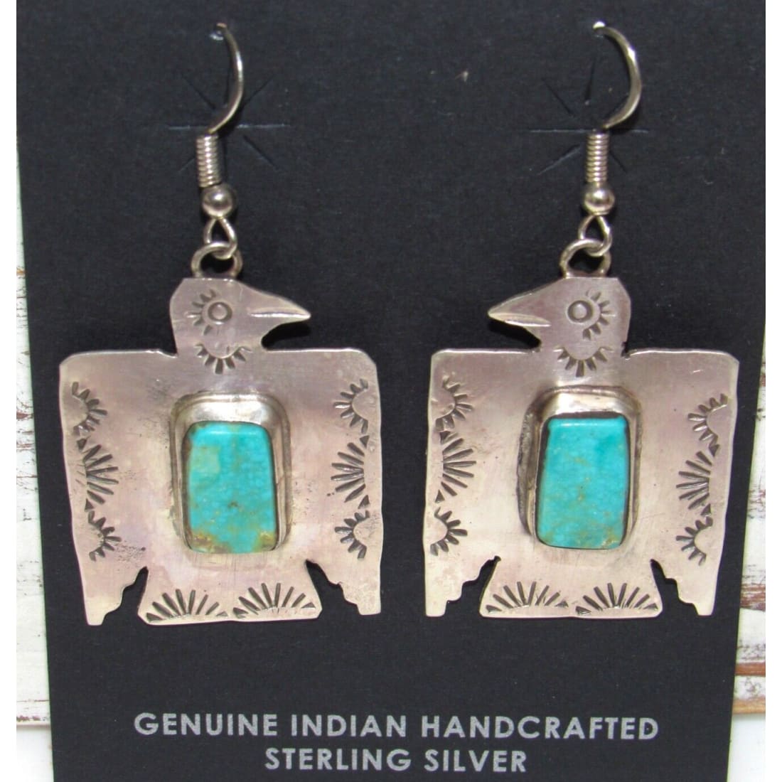VTG Navajo Thunderbird Earrings Hand Stamped Sterling Silver