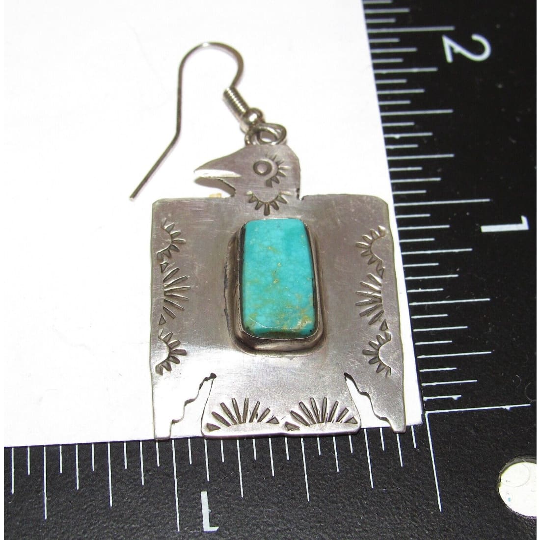 VTG Navajo Thunderbird Earrings Hand Stamped Sterling Silver