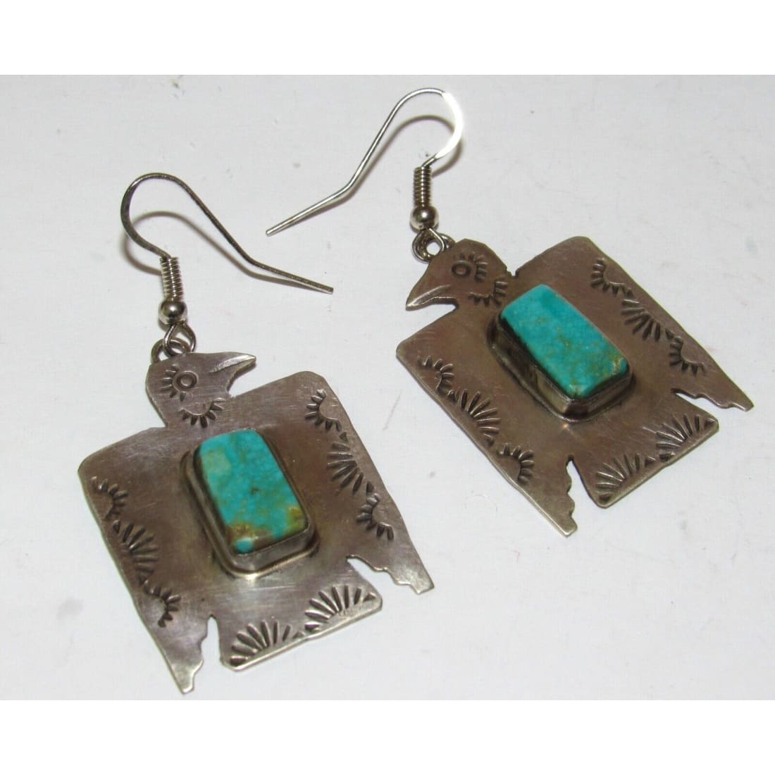 VTG Navajo Thunderbird Earrings Hand Stamped Sterling Silver