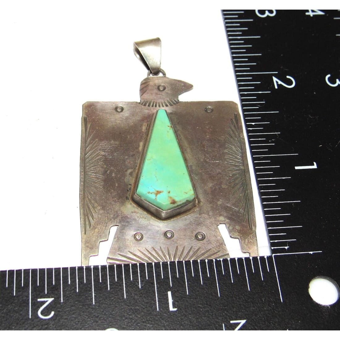 VTG Navajo Thunderbird Pendant Hand Stamped Sterling Silver