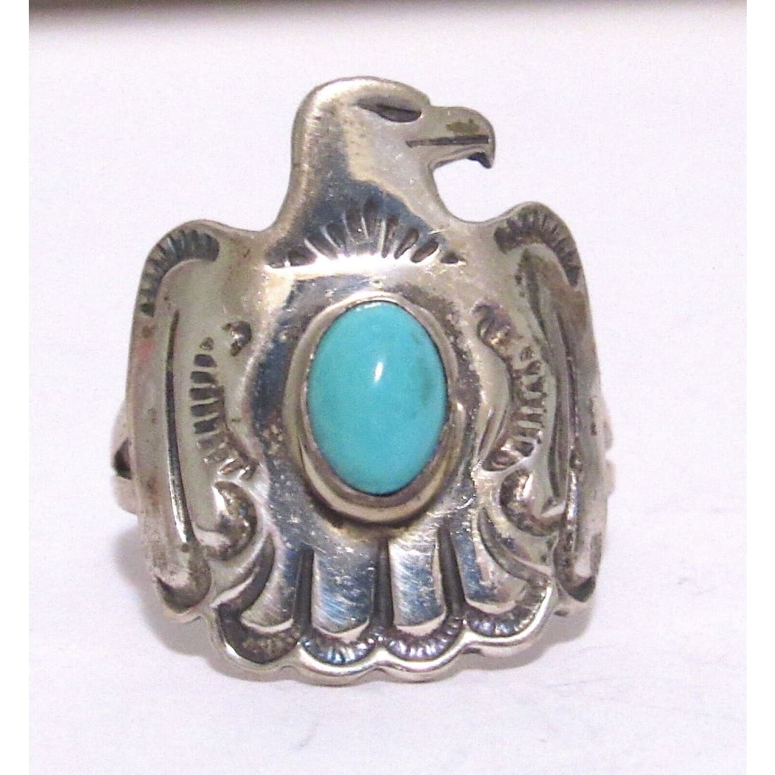VTG Navajo Thunderbird Ring Sz 7 Ingot Sterling Silver 