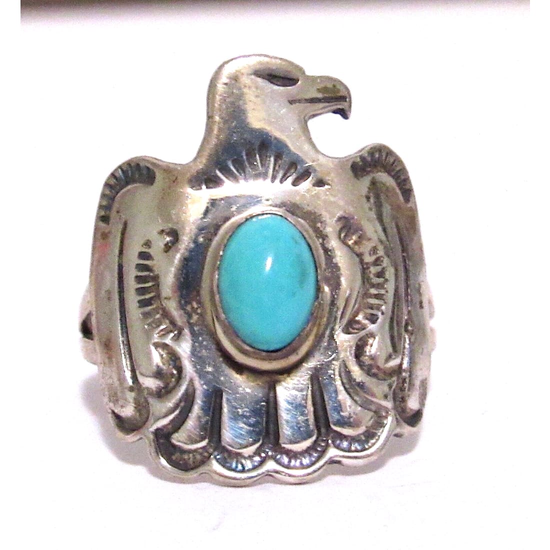 VTG Navajo Thunderbird Ring Sz 7 Ingot Sterling Silver 